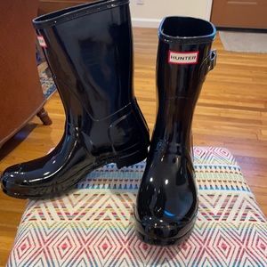 Hunter original short gloss blk rain boots sz10us